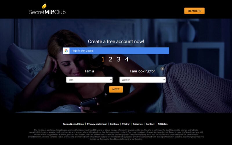 Review SecretMilfClub.com landing page
