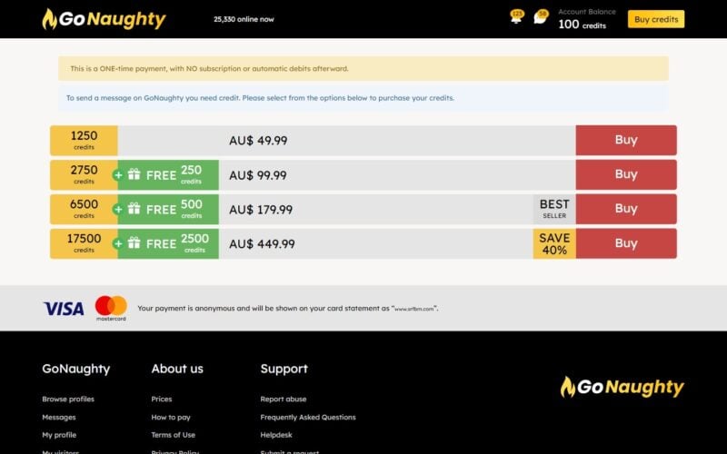 Review GoNaughty.com costs