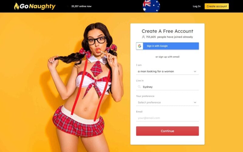 Review GoNaughty.com landing page