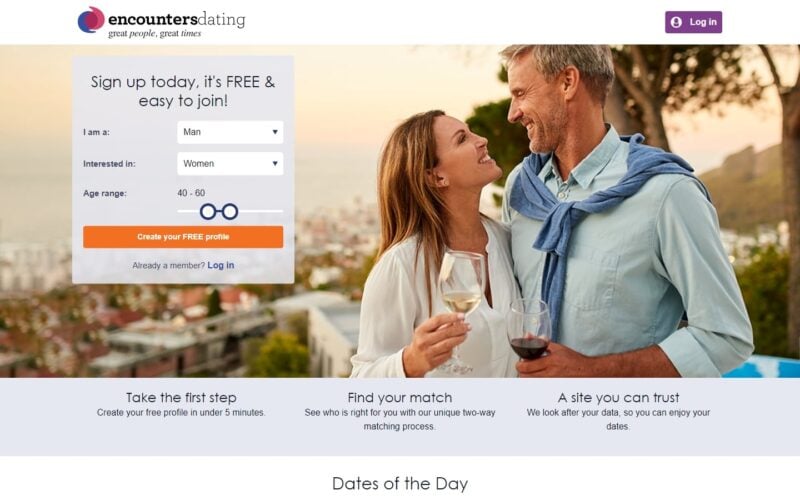 Review EncountersDating.co.uk landing page
