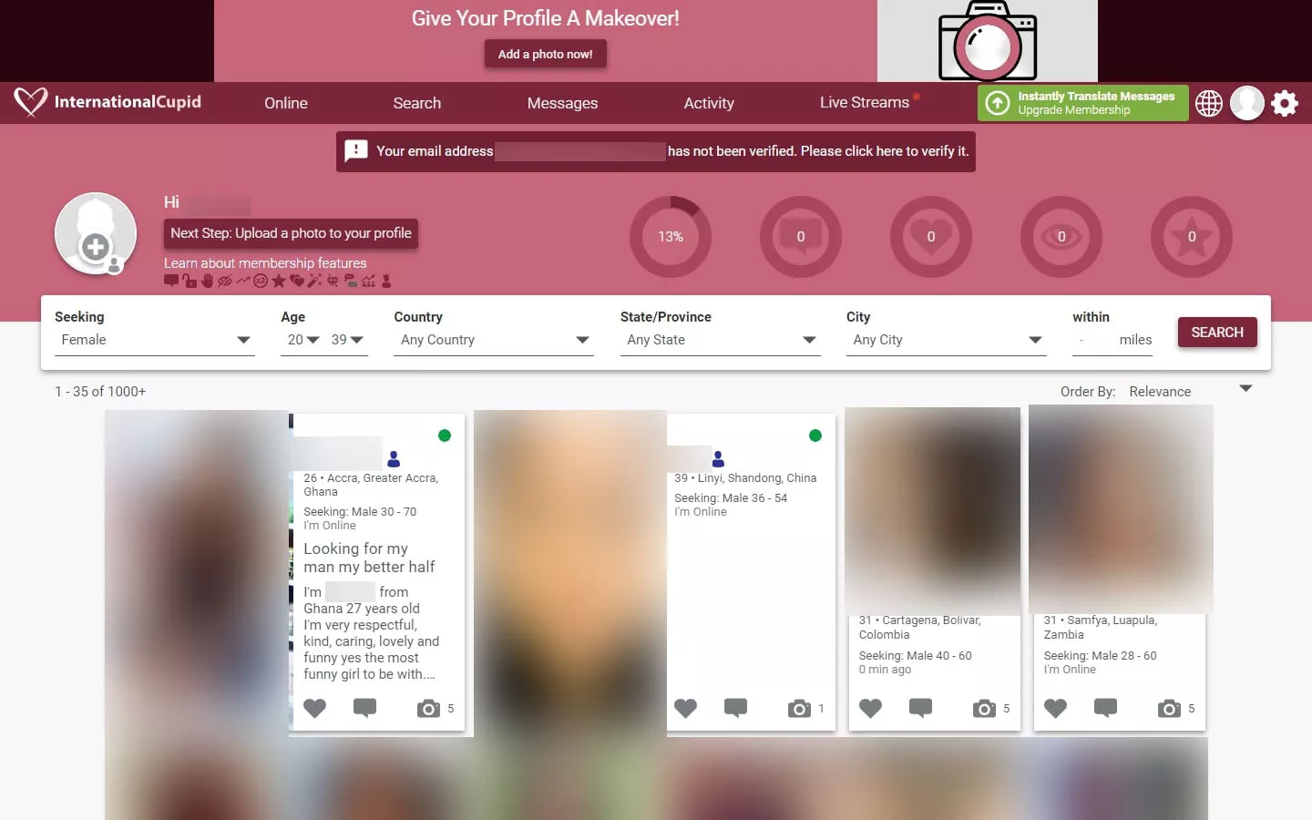 Review InternationalCupid.com member area