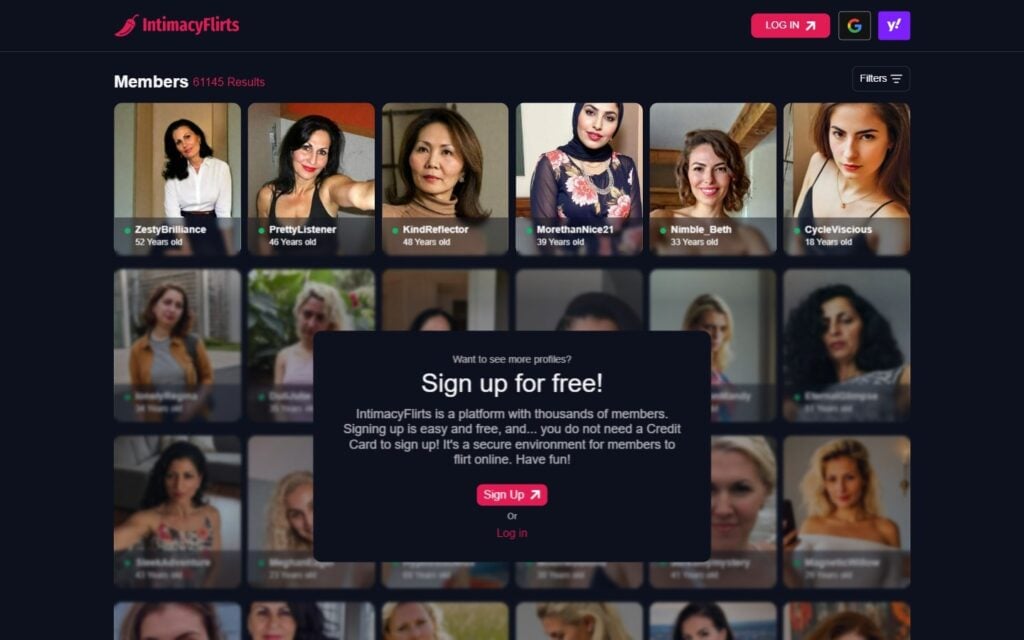 Review IntimacyFlirts.com landing page
