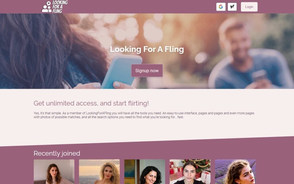 Review LookingForAFling.com landing page