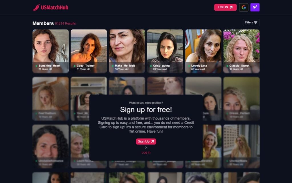 Review USMatchHub.com landing page