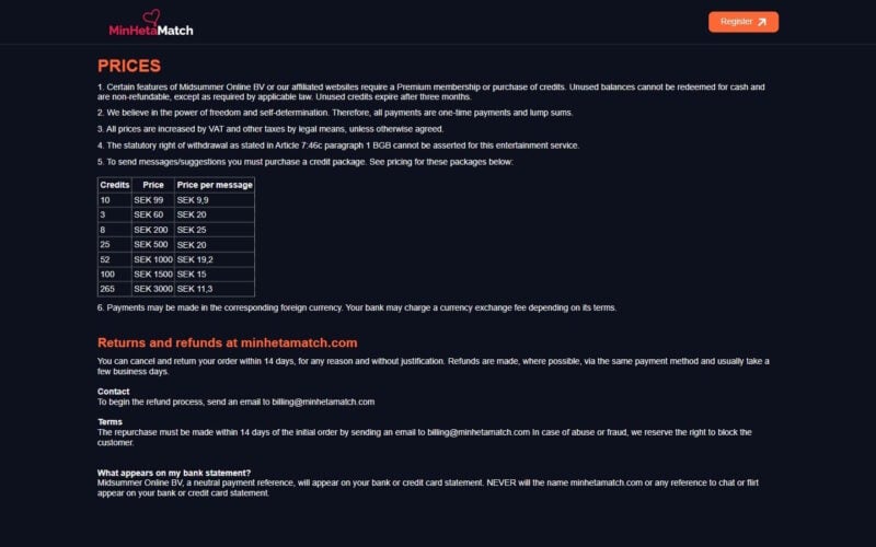 Review MinHetaMatch.com costs