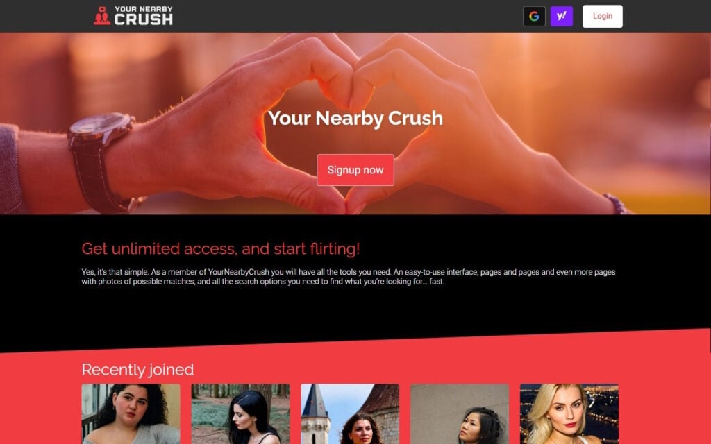Review YourNearbyCrush.com landing page