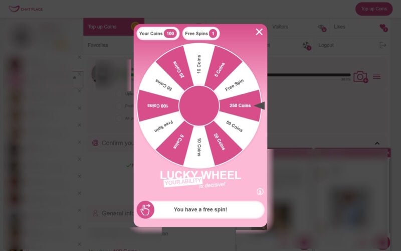 Review ChatPlace.com Lucky Wheel feature