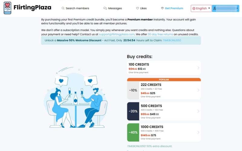 Review FlirtingPlaza.com credit costs