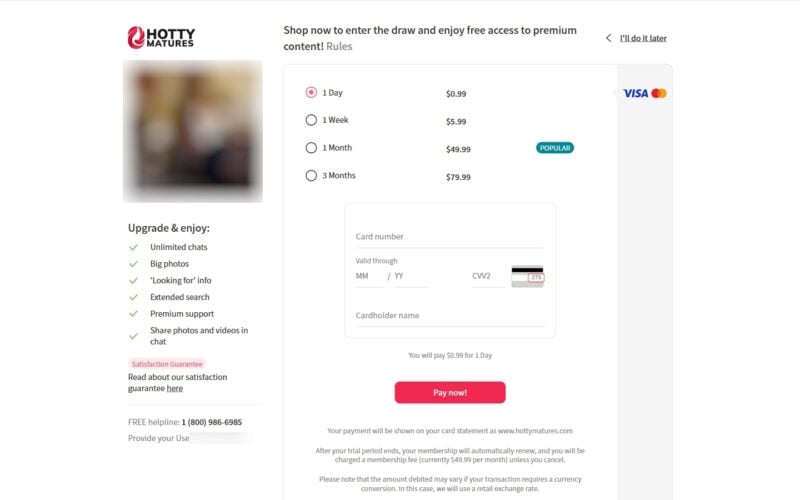 Review HottyMatures.com costs