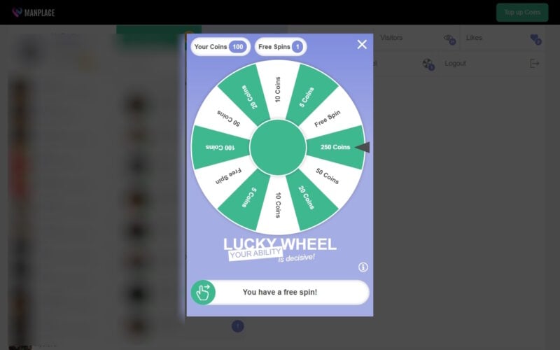 Review ManPlace.com Lucky Wheel feature