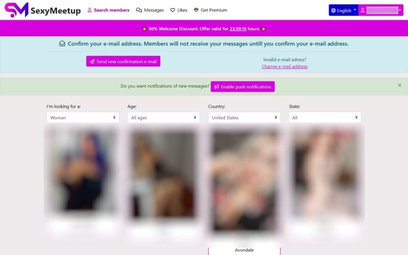 Review SexyMeetup.com member area