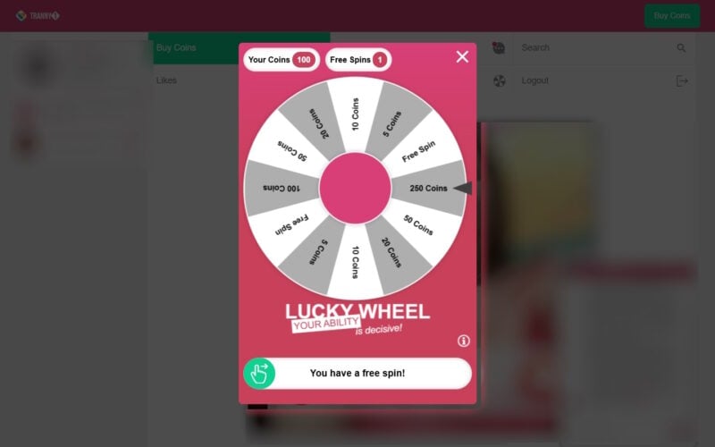 Review Tranny1.com Lucky Wheel feature