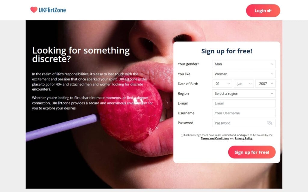 Review UKFlirtZone.com landing page