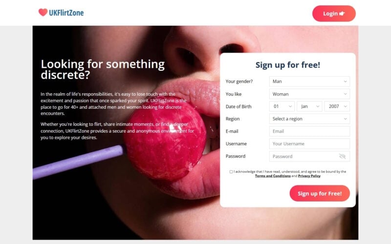 Review UKFlirtZone.com landing page