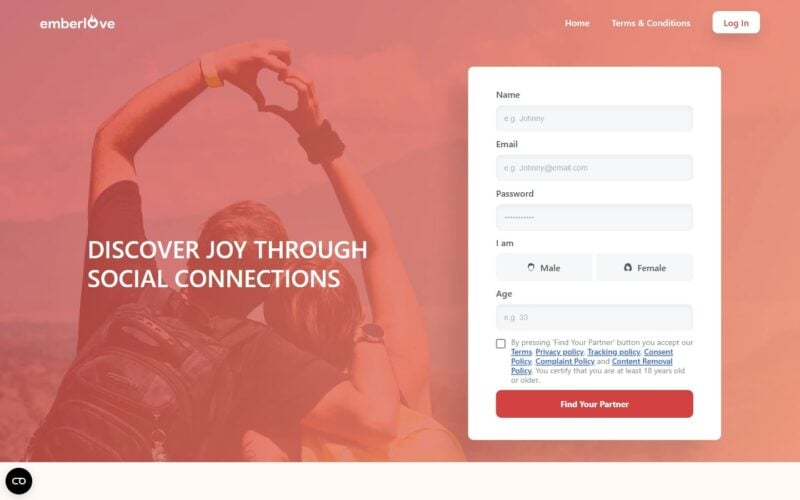 Review Emberlove.com landing page
