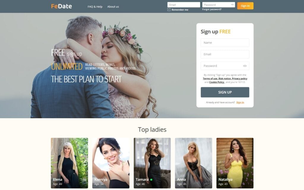 Review FeDate.com landing page