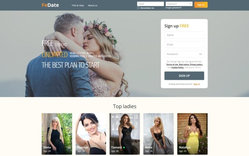 Review FeDate.com landing page
