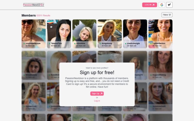 Review PassionNextDoor.com landing page