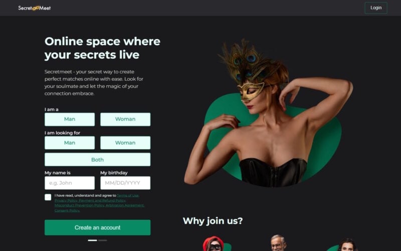 Review SecretMeet.com landing page