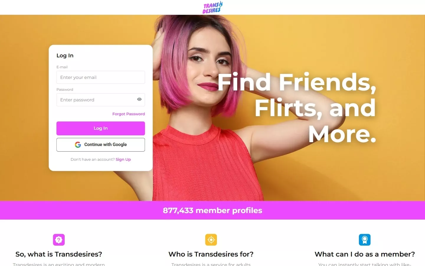Review TransDesires.com landing page