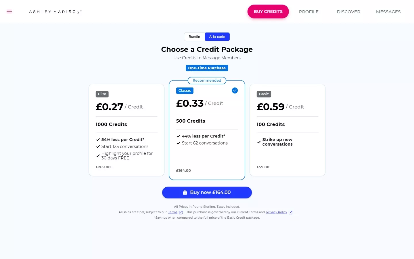 Ashleymadison.com - costs