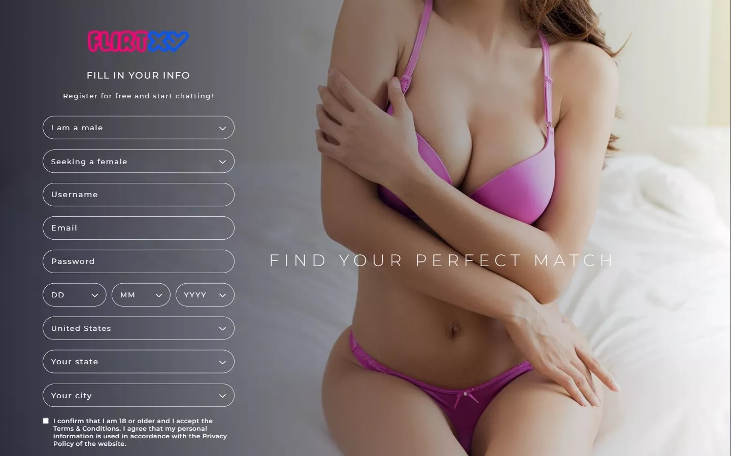 Review FlirtXY.com landing page