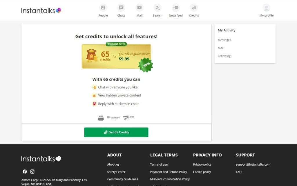InstanTalks.com costs