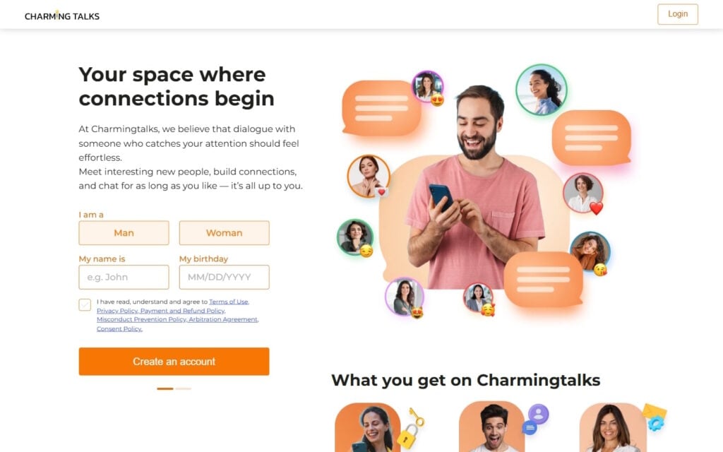 CharmingTalks.com landing page