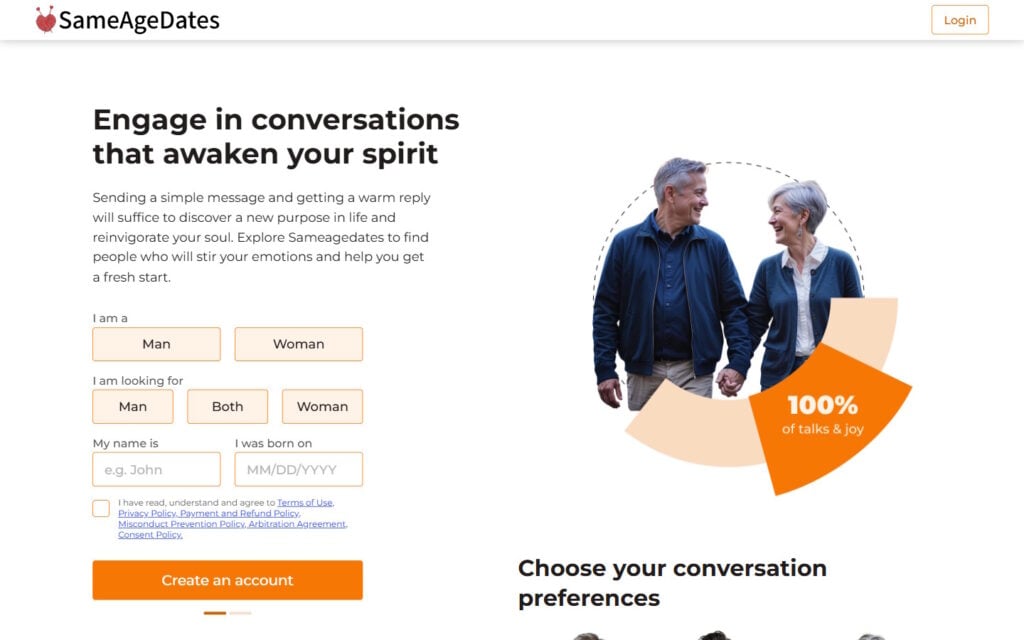 Review SameAgeDates.com landing page