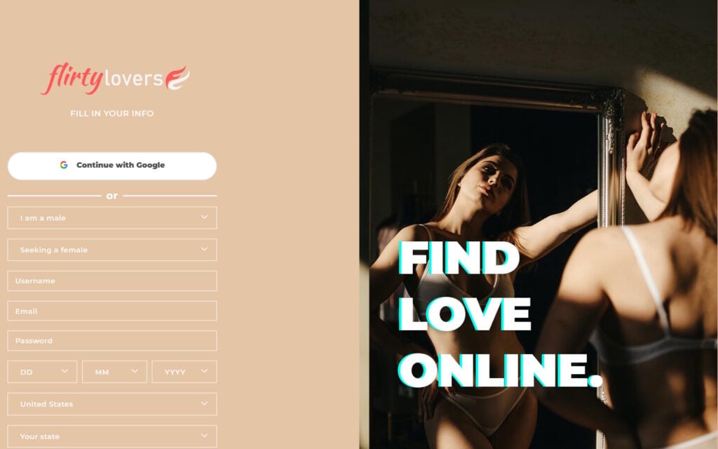 Review FlirtyLovers.com landing page