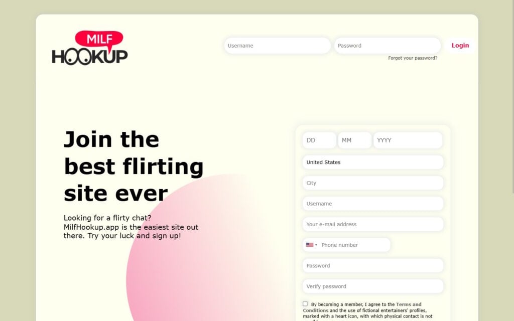Review MilfHookup.app landing page