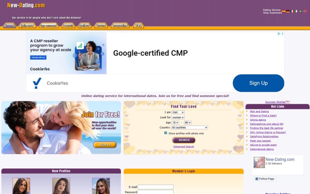 Review New-Dating.com landing page