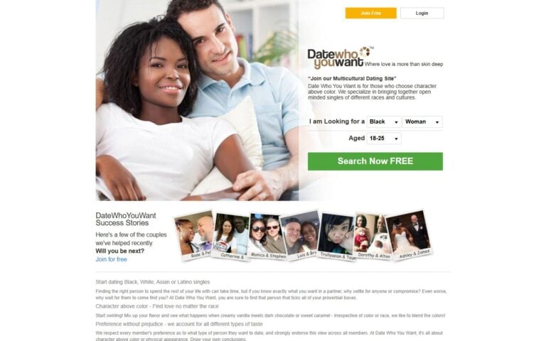 Review DateWhoYouWant.com landing page
