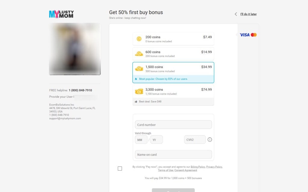 Review MyLustyMom.com costs