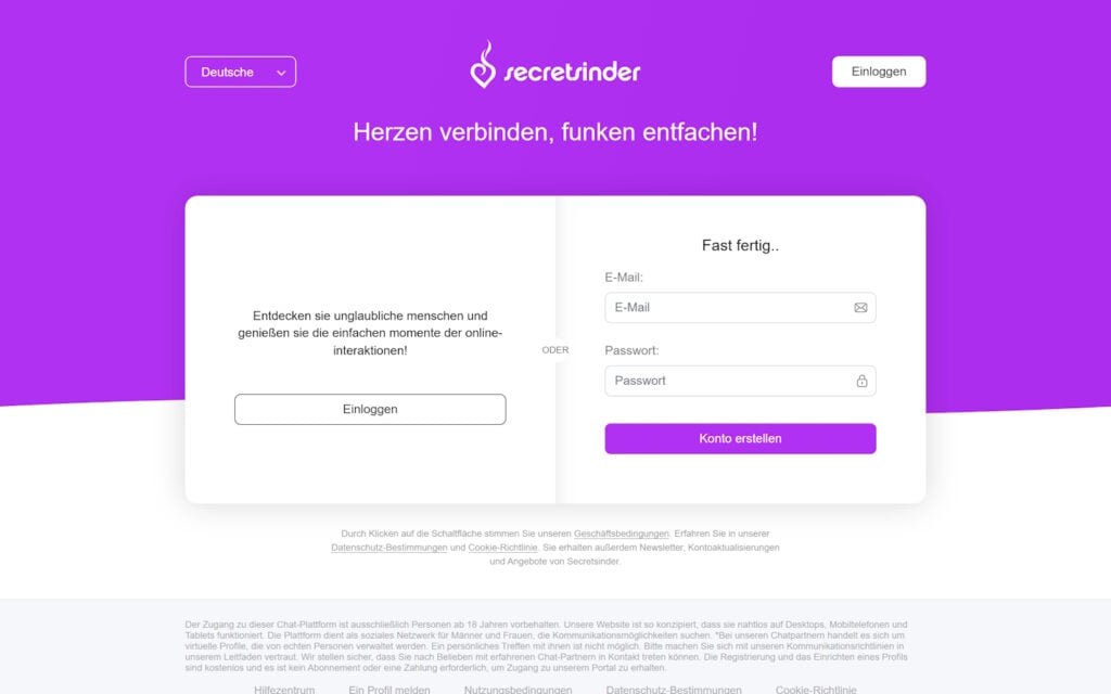 secretsinder.com Anmeldung